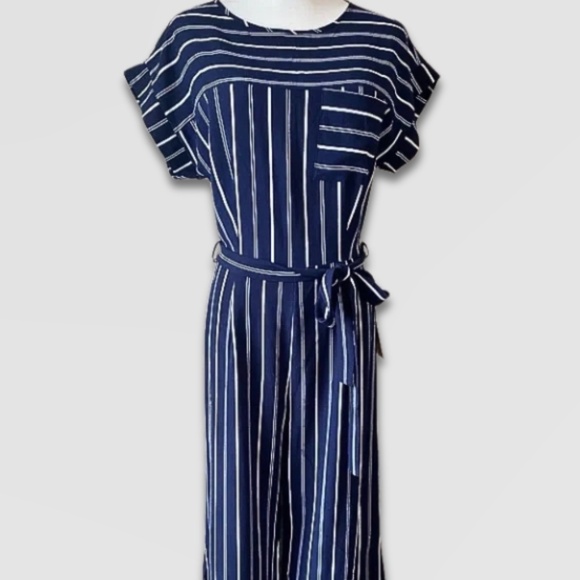 Monteau Jumper Striped Cap Sleeves Belted Wide-Leg Navy/White Women’s Medium NWT - Picture 2 of 8
